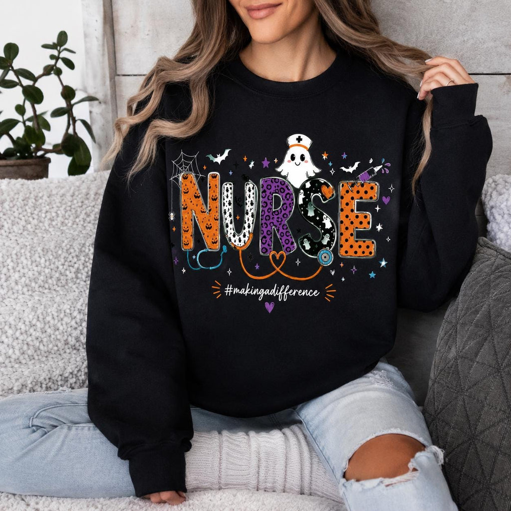 Halloween Nurse Sweatshirt, Spooky Ghost Nurse Crewneck, Fall Nursing Gift
