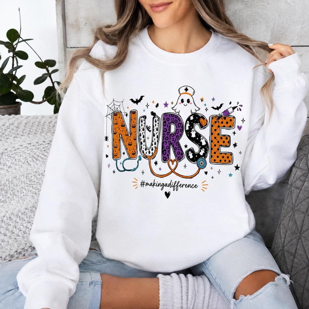 Halloween Nurse Sweatshirt, Spooky Ghost Nurse Crewneck, Fall Nursing Gift