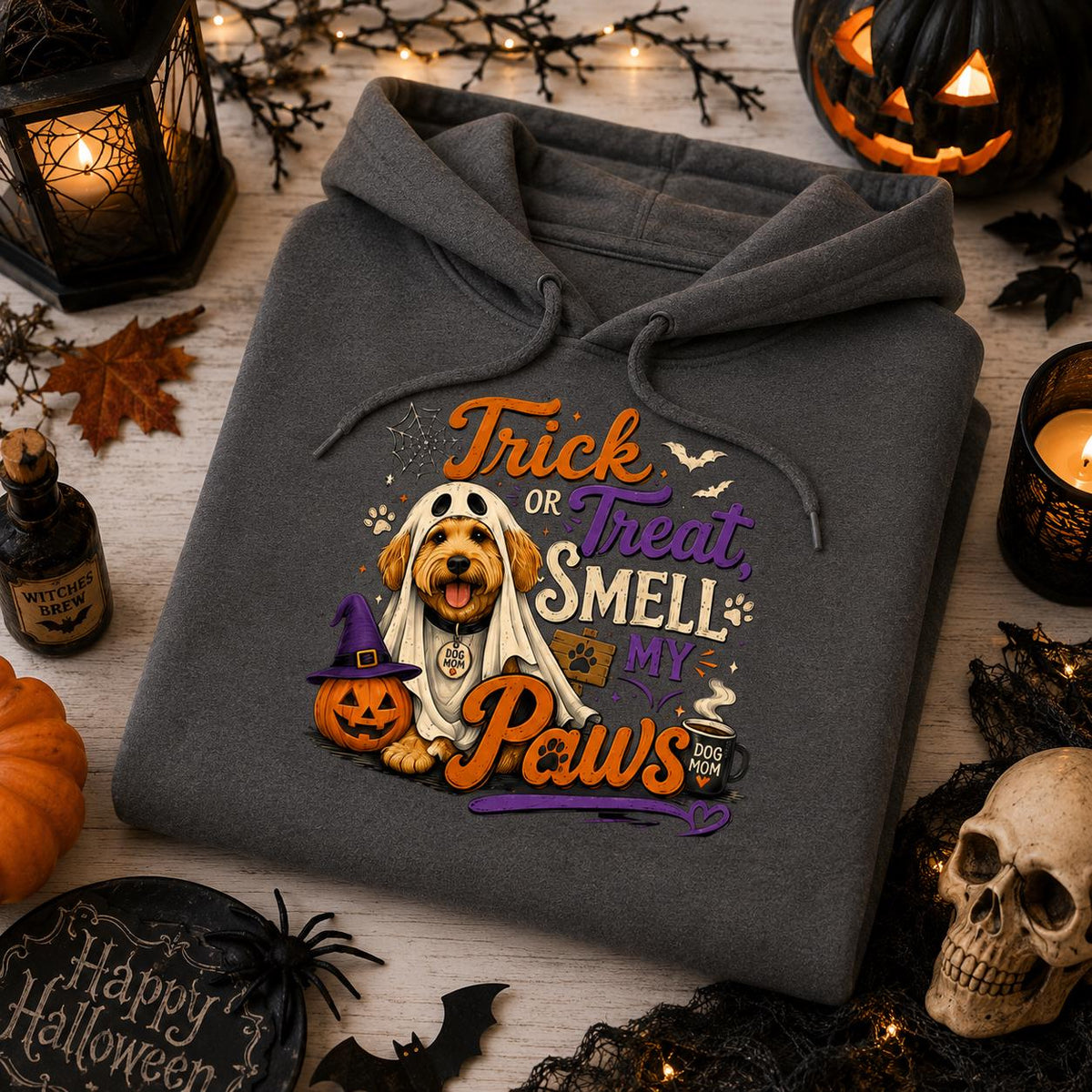 Dog Mom Halloween Hoodie, Trick or Treat Smell My Paws, Spooky Dog Lover Gift