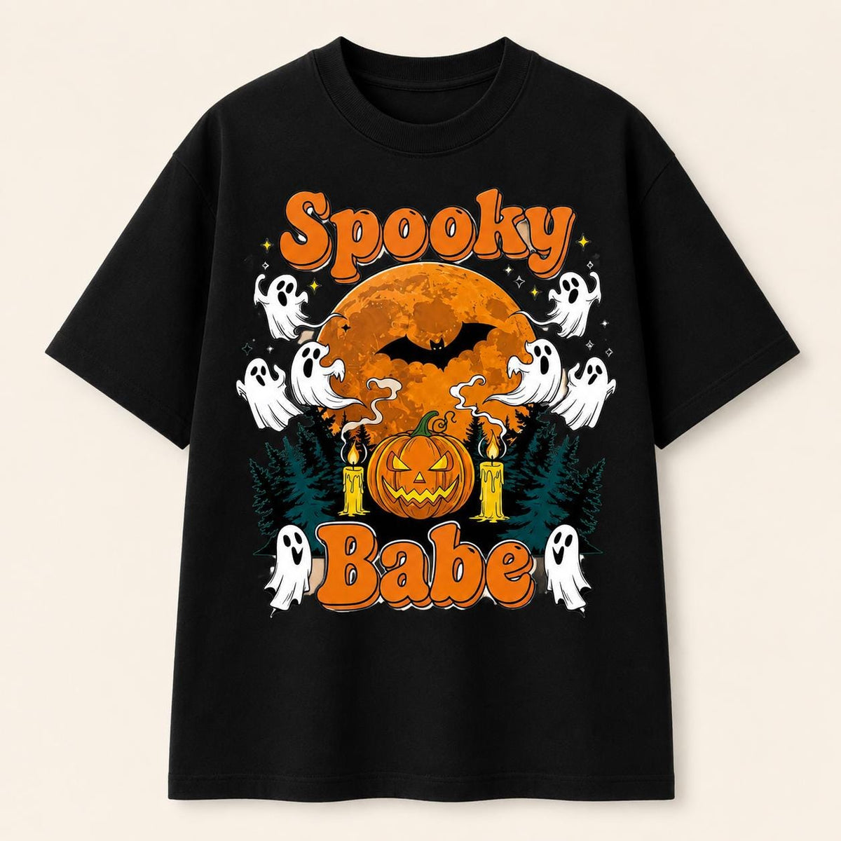 Spooky Babe Halloween Shirt, Retro Ghost Pumpkin Graphic Tee, Fall Season Apparel