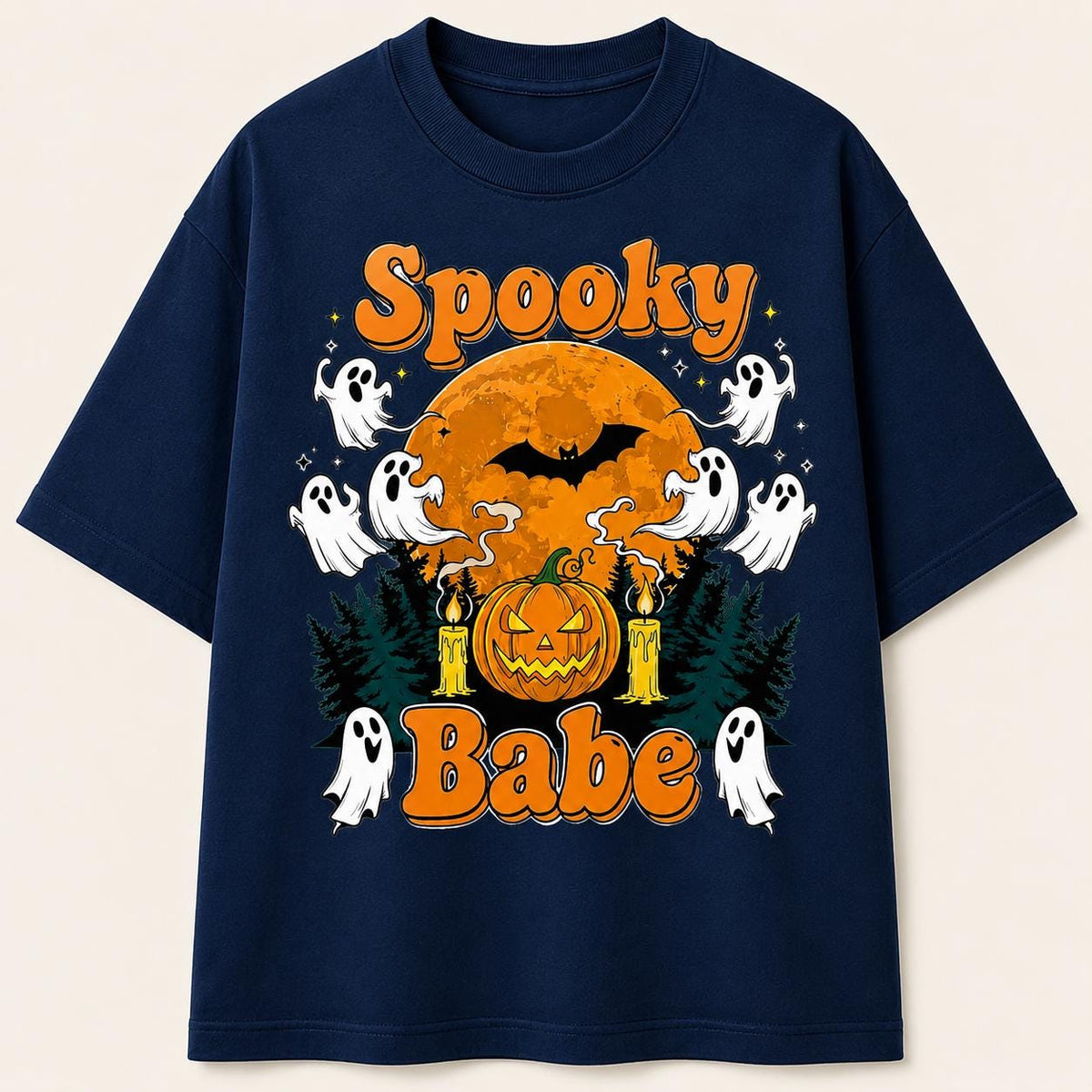 Spooky Babe Halloween Shirt, Retro Ghost Pumpkin Graphic Tee, Fall Season Apparel