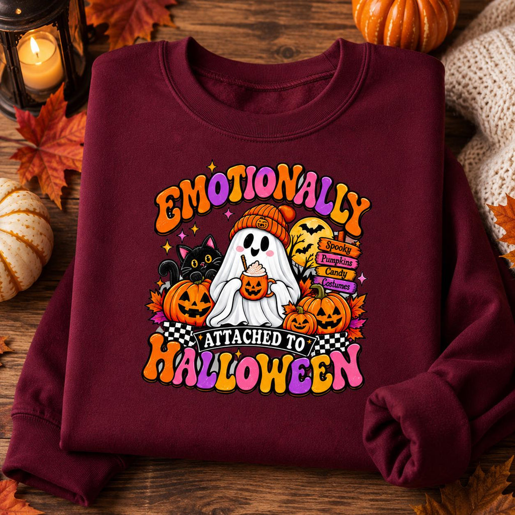Emotionally Attached To Halloween Hoodie, Ghost Pumpkin Cat Top (Sweatshirt/Hoodie)