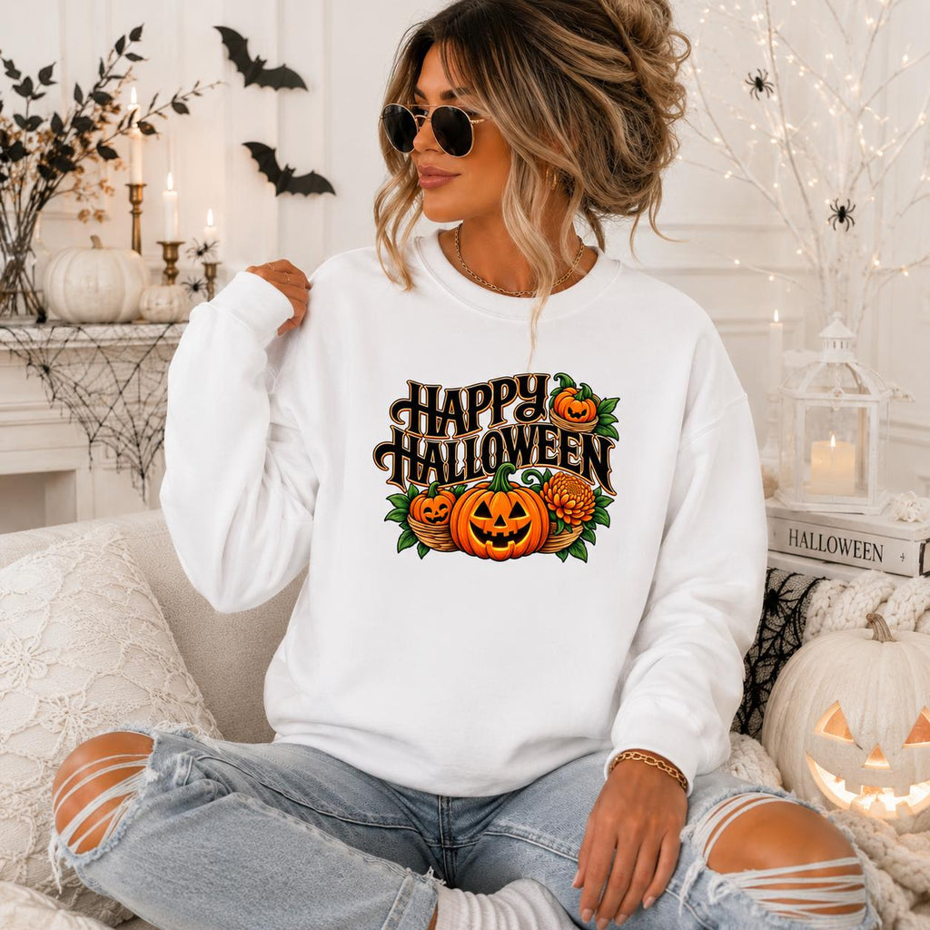 Happy Halloween Pumpkin Hoodie, Spooky Season Crewneck, Retro Fall Gift