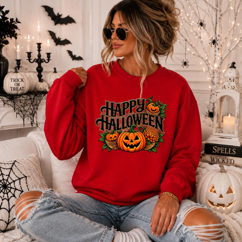Happy Halloween Pumpkin Hoodie, Spooky Season Crewneck, Retro Fall Gift