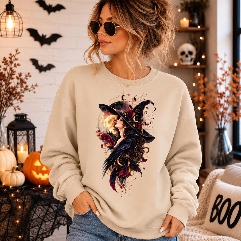 Gothic Witch Raven Sweatshirt, Dark Academia Halloween Pullover