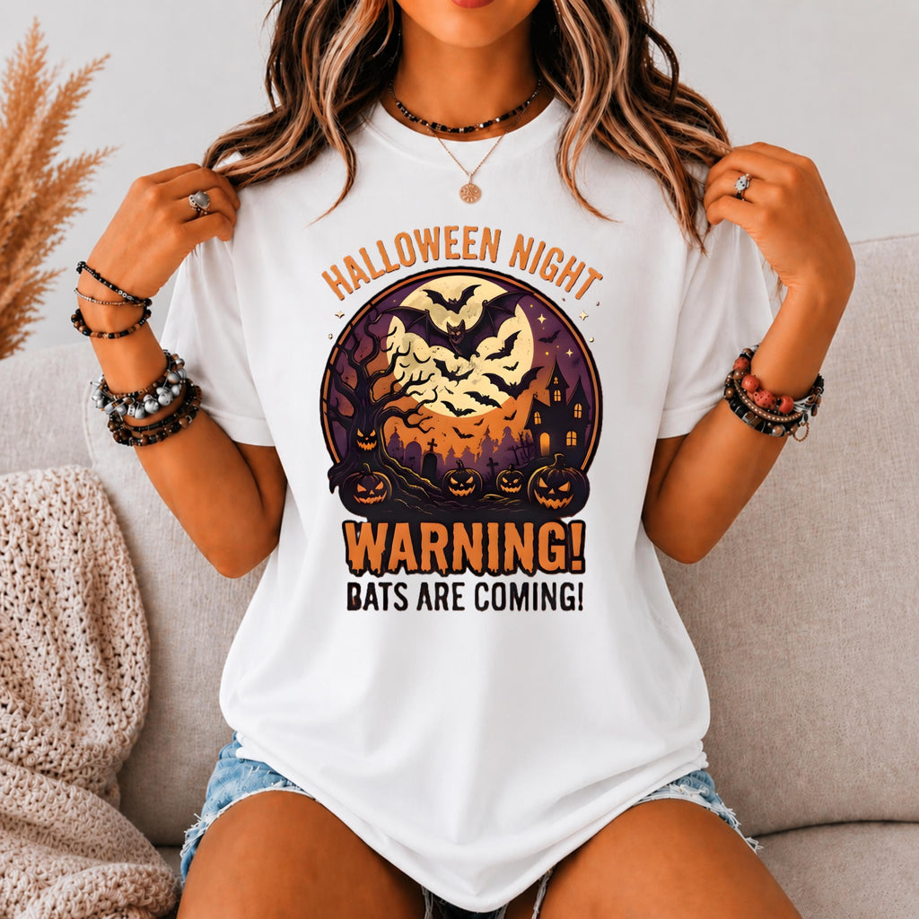 Halloween Night Bats Are Coming Graphic Tee, Spooky Haunted Moon Shirt
