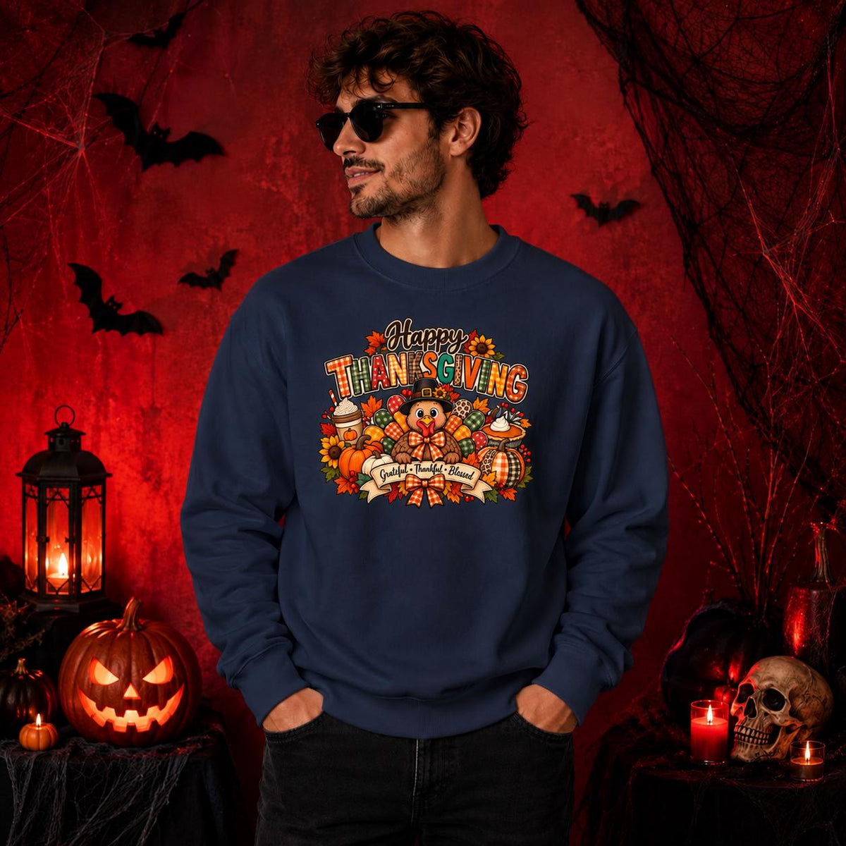 Happy Thanksgiving Turkey Hoodie, Autumn Pullover, Fall Gift