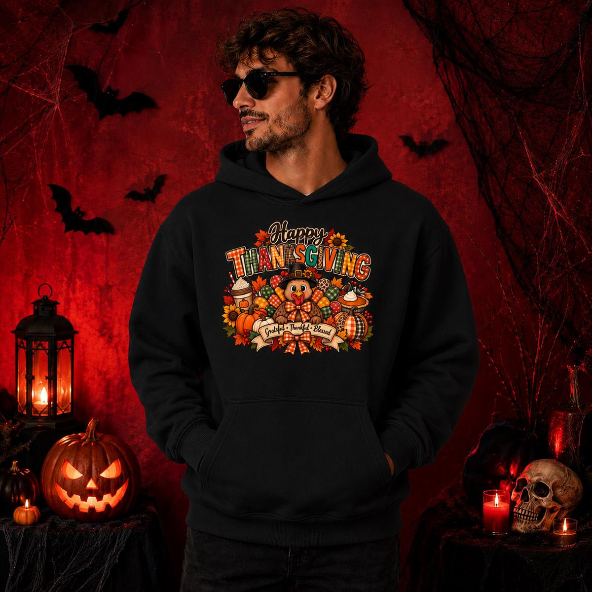 Happy Thanksgiving Turkey Hoodie, Autumn Pullover, Fall Gift