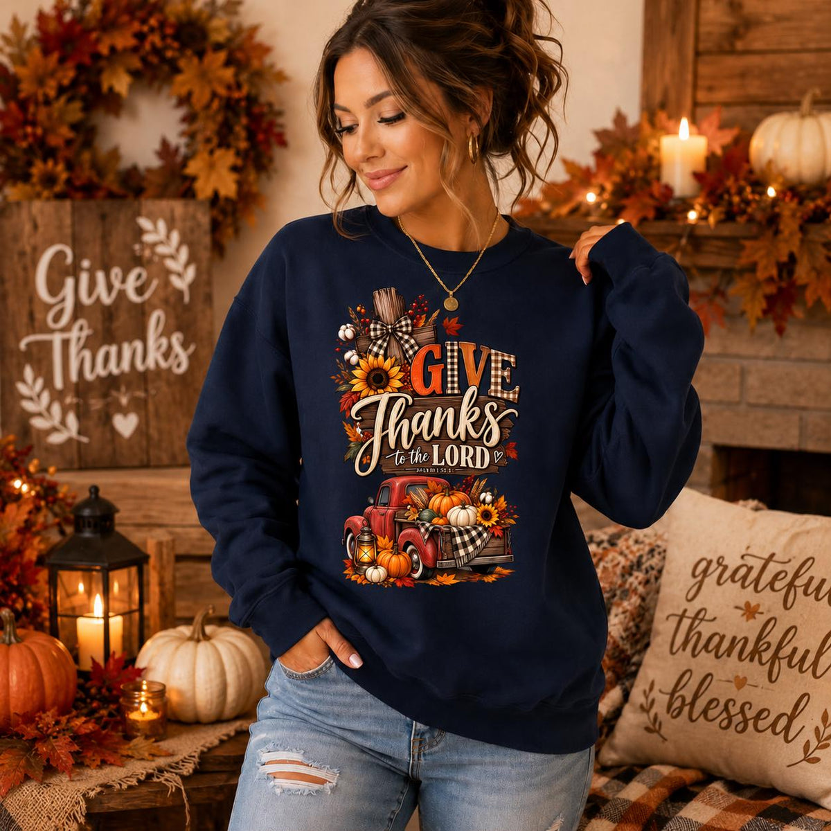 Christian Thanksgiving Hoodie, Fall Faith Pullover, Vintage Truck Design