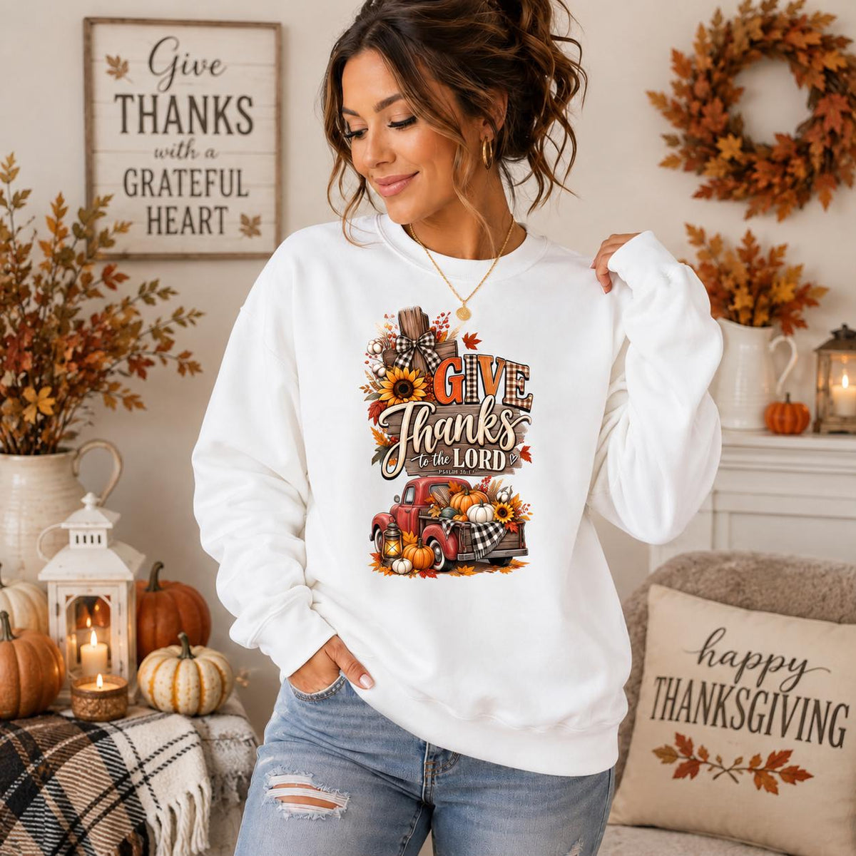 Christian Thanksgiving Hoodie, Fall Faith Pullover, Vintage Truck Design