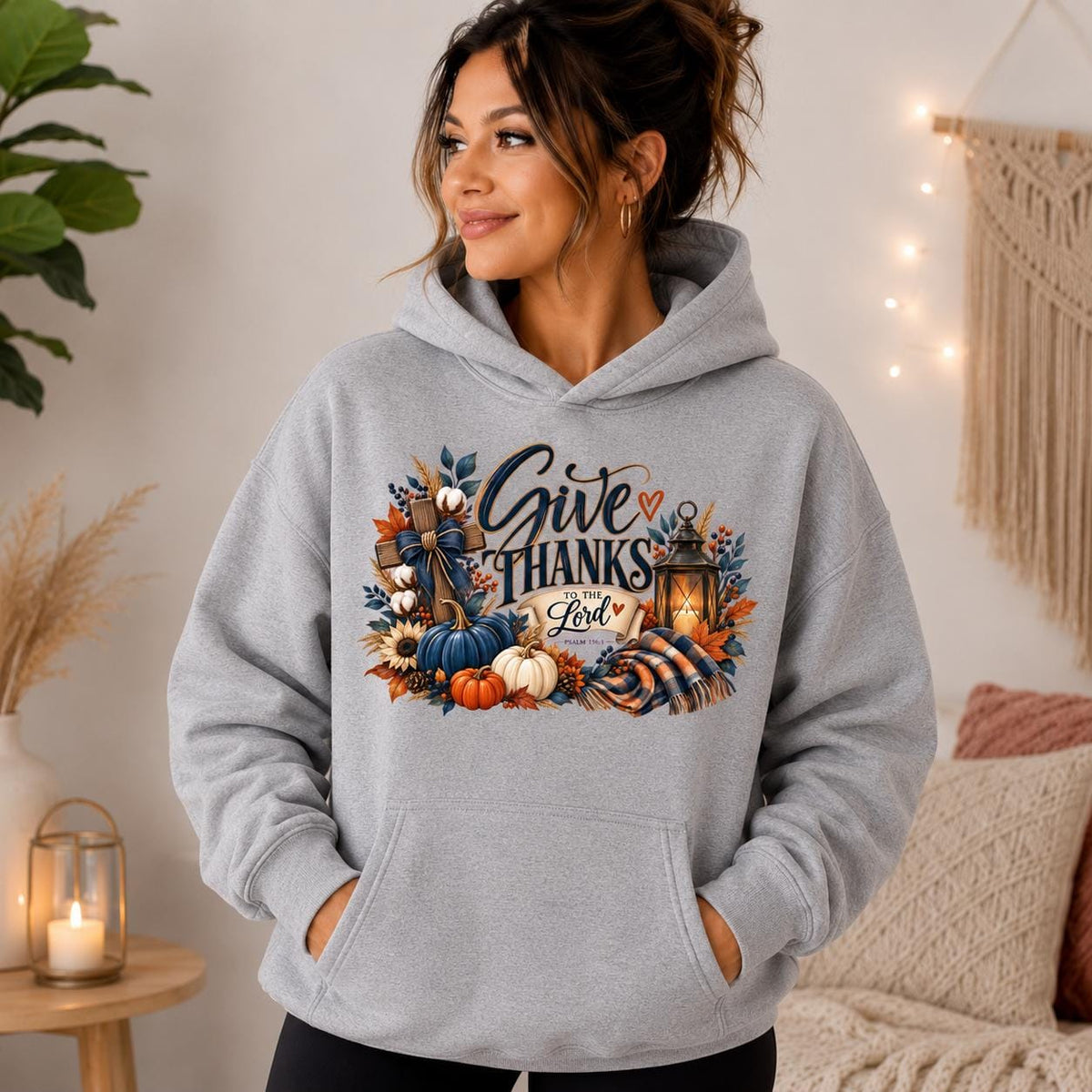 Christian Thanksgiving Sweatshirt, Fall Faith Pullover, Autumn Design (Gildan Heavy Blend)