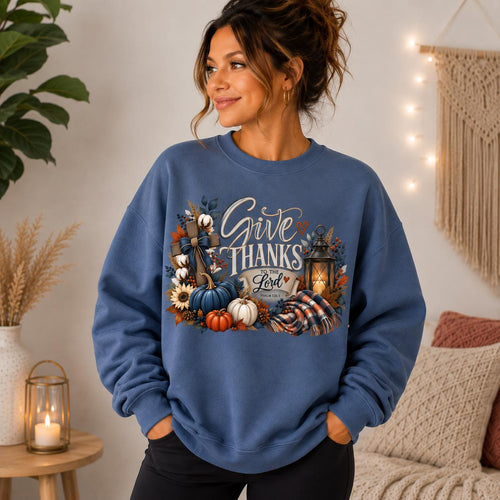 Christian Thanksgiving Sweatshirt, Fall Faith Pullover, Autumn Design (Gildan Heavy Blend)