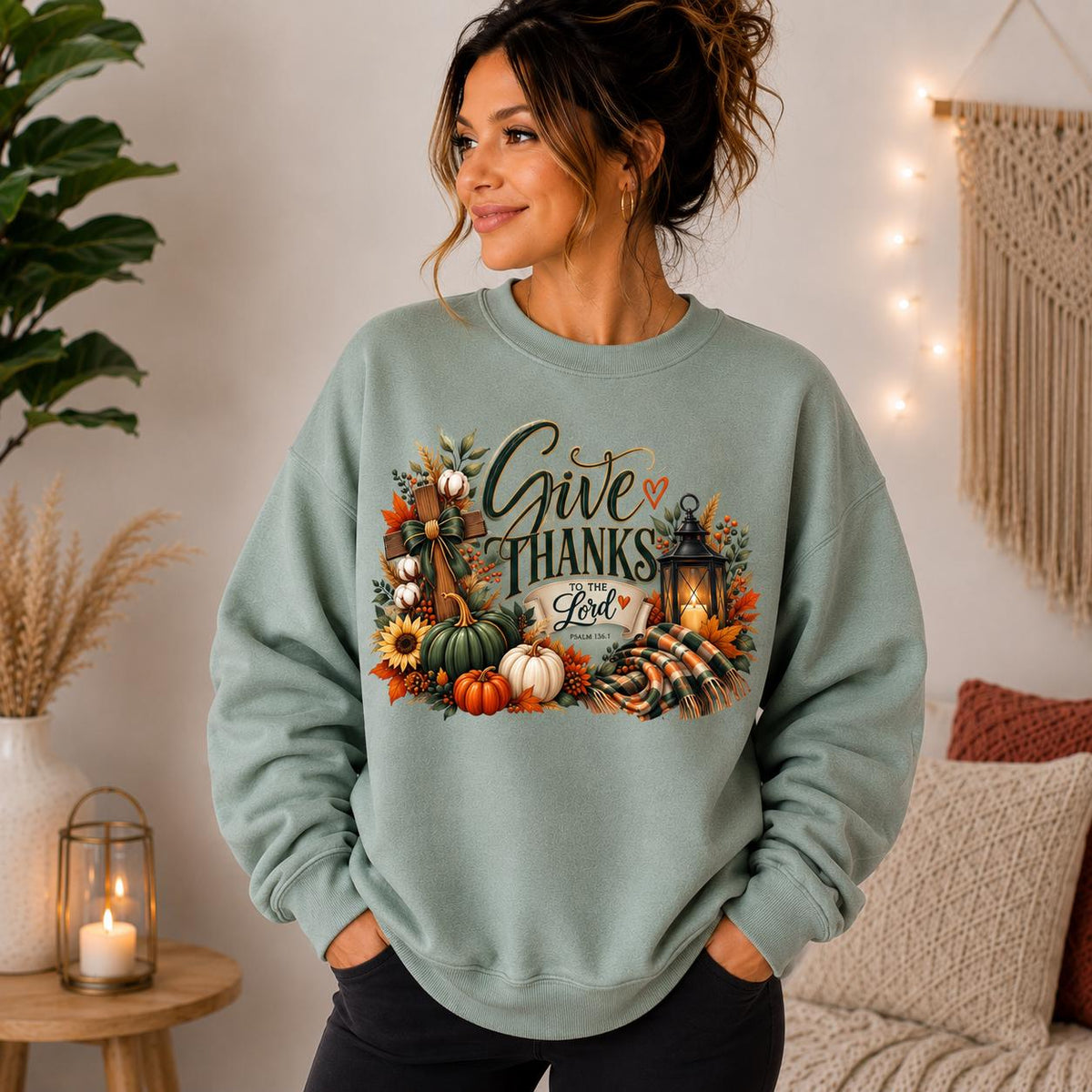 Christian Thanksgiving Sweatshirt, Fall Faith Pullover, Autumn Design (Gildan Heavy Blend)