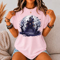 Vintage Haunted House Tee, Gothic Halloween Castle Graphic Shirt, Spooky Fall Apparel