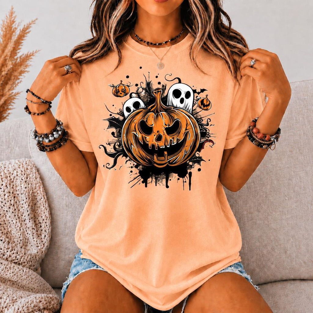 Vintage Halloween Pumpkin Ghost Shirt, Spooky Jack O Lantern Graphic Tee