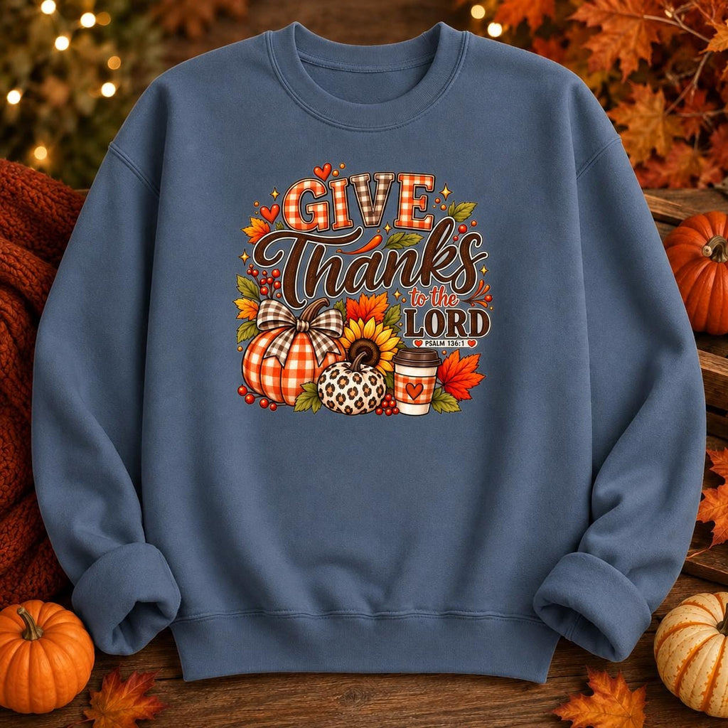 Christian Thanksgiving Pullover, Fall Faith Hoodie, Autumn Design (Pumpkins, Sunflowers)