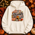 Christian Thanksgiving Pullover, Fall Faith Hoodie, Autumn Design (Pumpkins, Sunflowers)