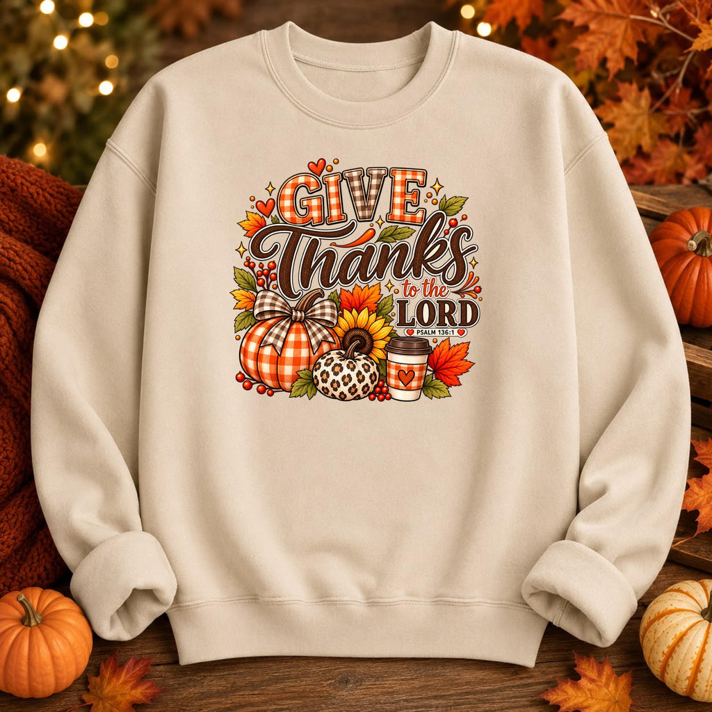 Christian Thanksgiving Pullover, Fall Faith Hoodie, Autumn Design (Pumpkins, Sunflowers)