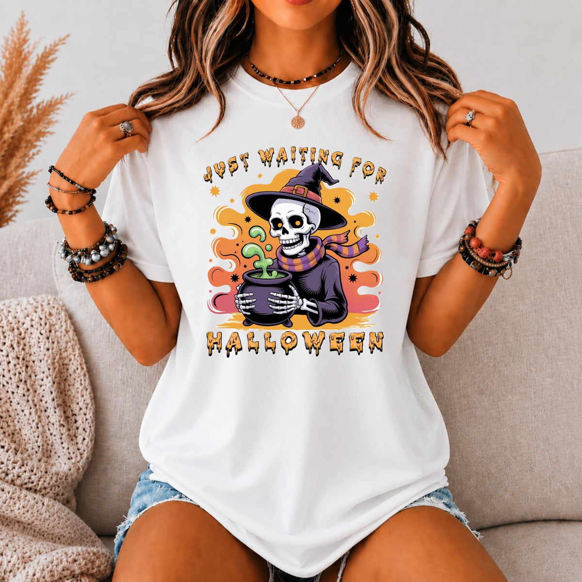 Skeleton Witch Halloween Shirt, Spooky Cauldron Graphic Tee