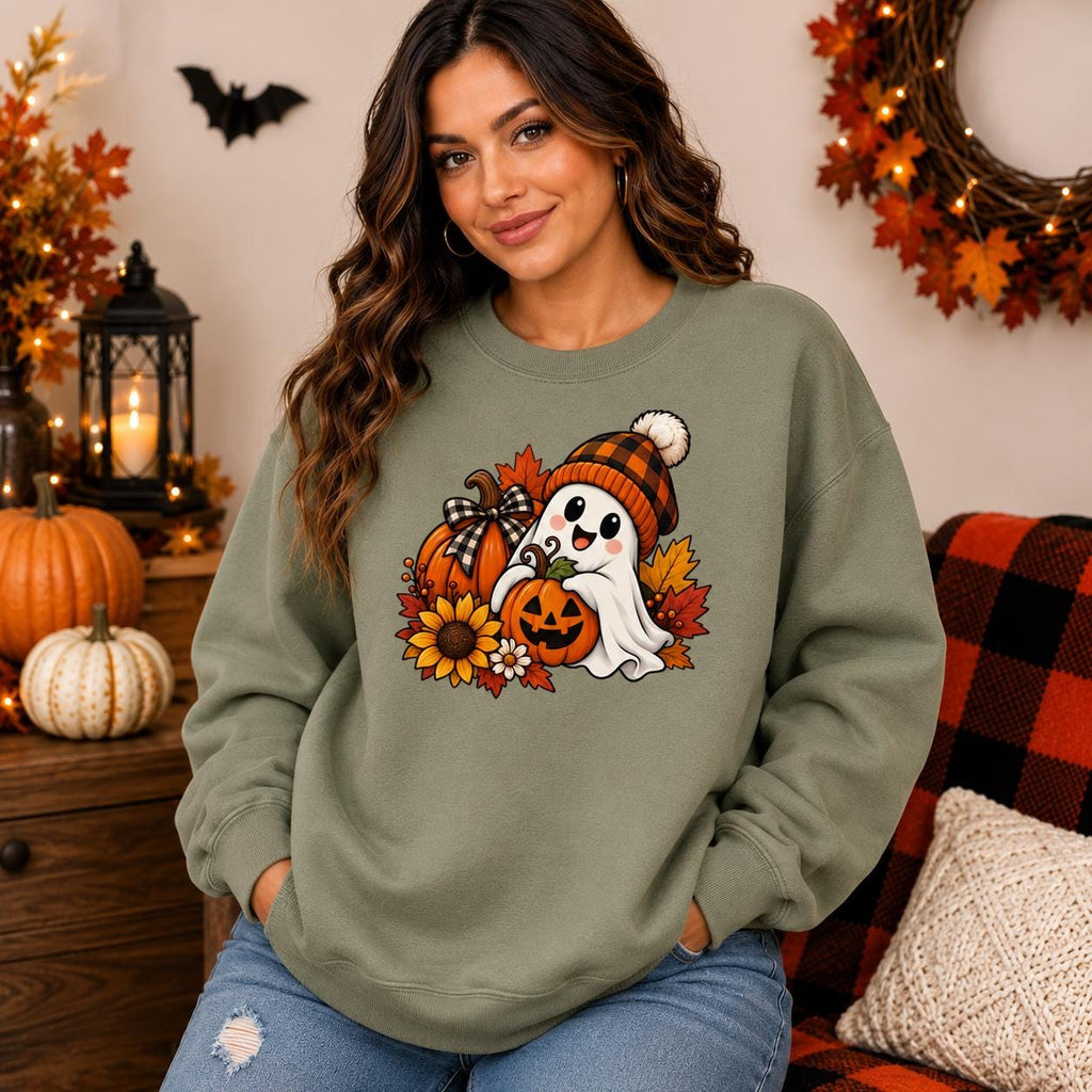 Ghost Pumpkin Halloween Hoodie, Spooky Season Pullover, Fall Design