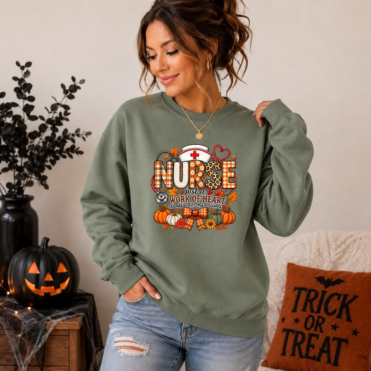 Thankful Nurse Hoodie, Fall Pumpkin Stethoscope Design, Nursing Gift