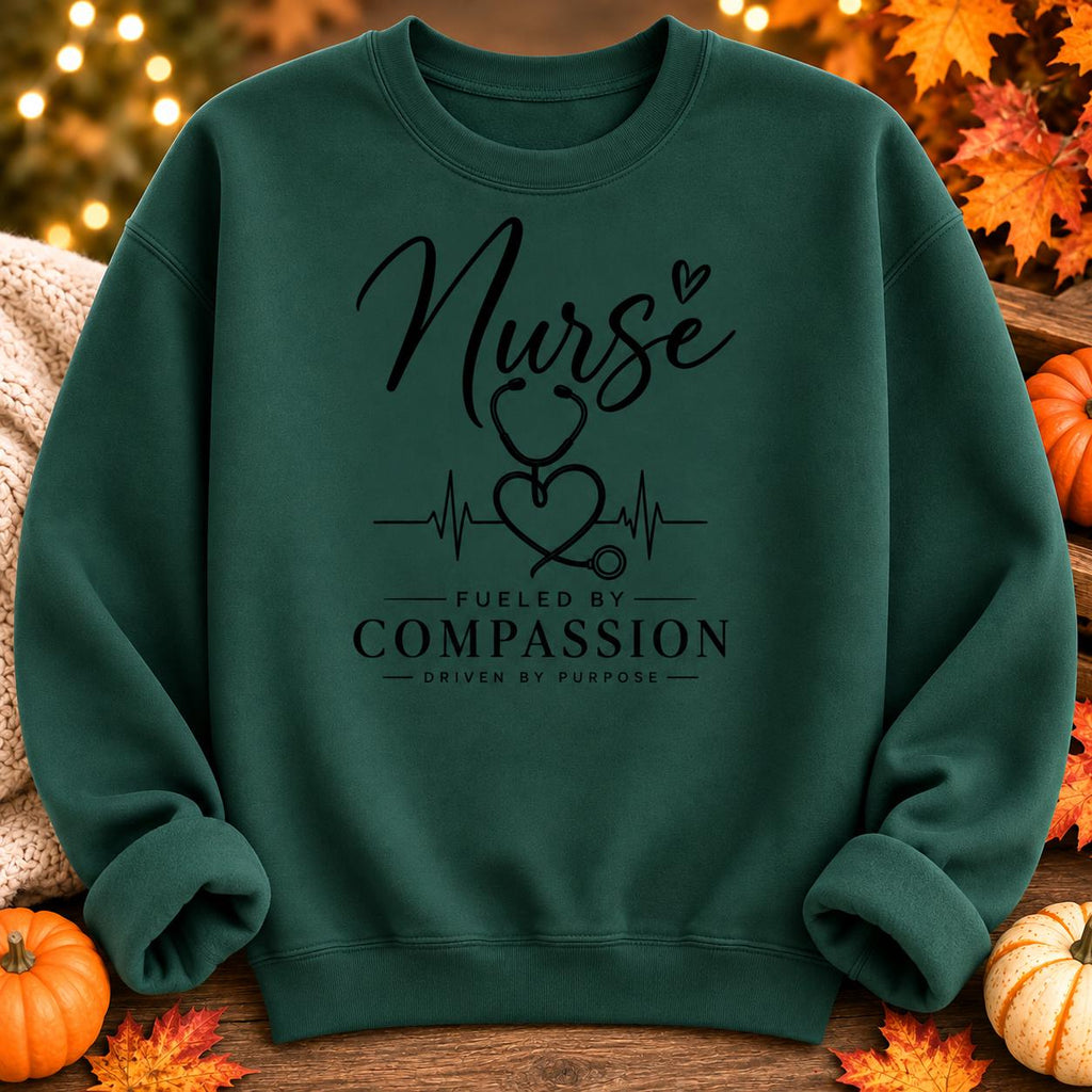 Nurse Fueled by Compassion Hoodie, Stethoscope Heart Design, Healthcare Worker Gift