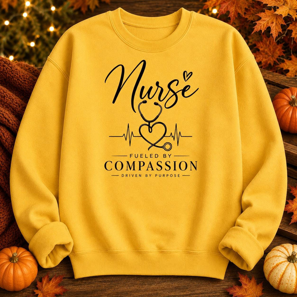 Nurse Fueled by Compassion Hoodie, Stethoscope Heart Design, Healthcare Worker Gift