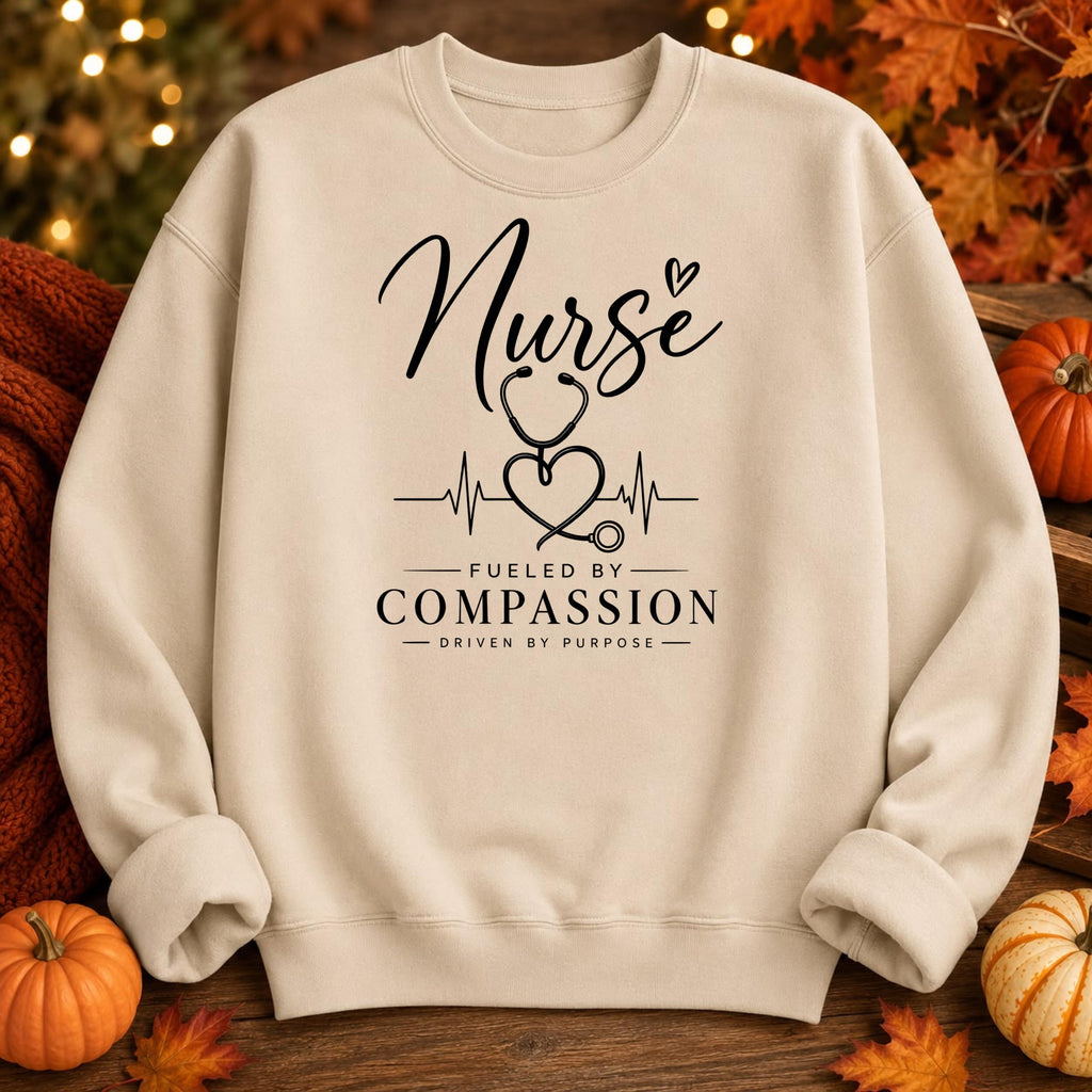 Nurse Fueled by Compassion Hoodie, Stethoscope Heart Design, Healthcare Worker Gift