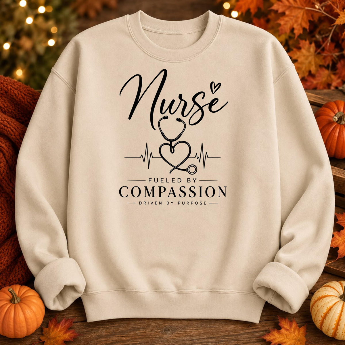 Nurse Fueled by Compassion Hoodie, Stethoscope Heart Design, Healthcare Worker Gift