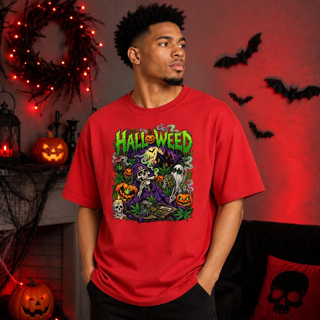 Skeleton Pumpkin Haunted House Halloween Shirt, Retro Horror Graphic Tee (Unisex)