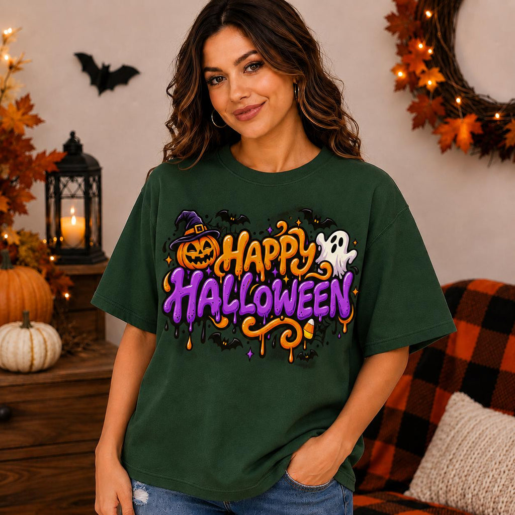 Happy Halloween Graphic Tee, Retro Ghost Pumpkin Shirt, Spooky Season Pullover