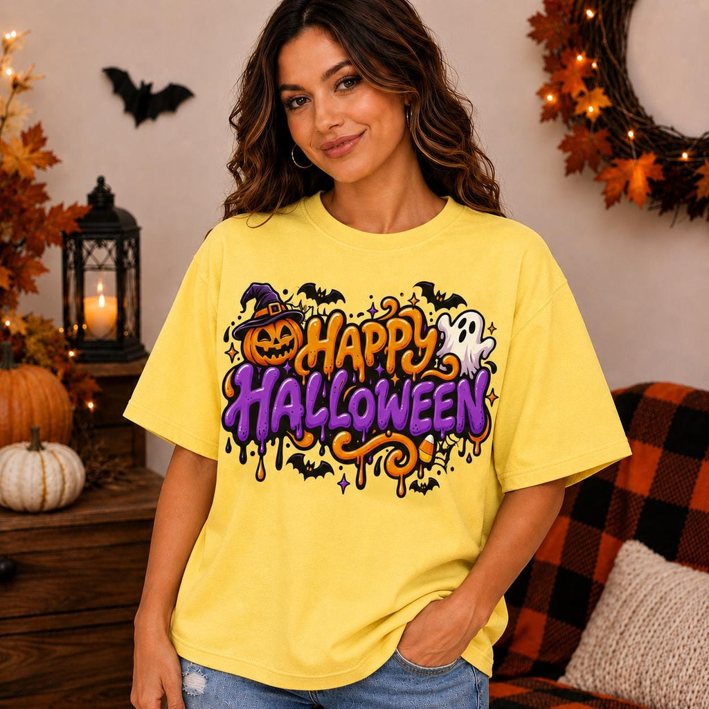 Happy Halloween Graphic Tee, Retro Ghost Pumpkin Shirt, Spooky Season Pullover