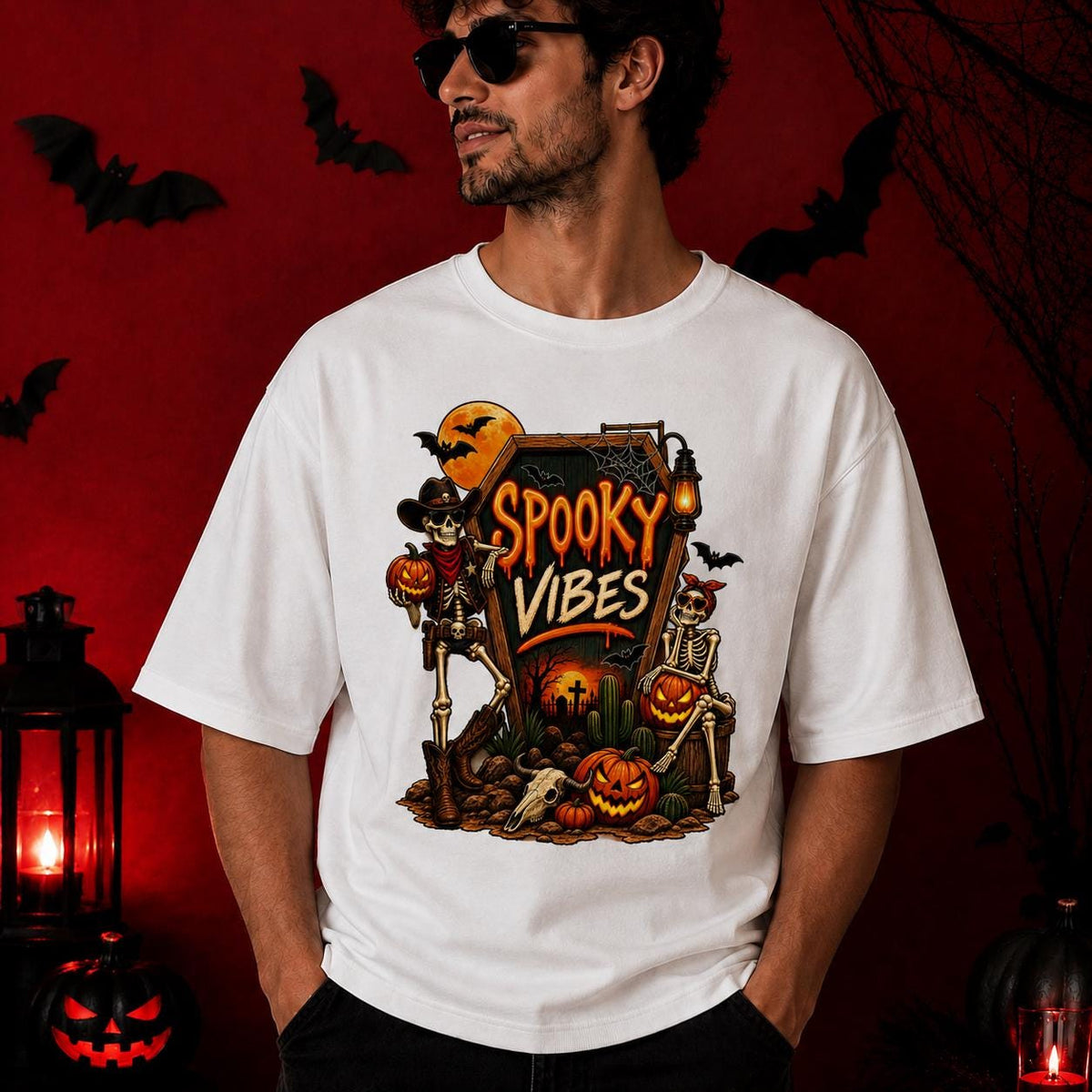 Spooky Skeleton Cowboy Halloween Shirt, Western Graphic Tee, Spooky Vibes