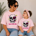 Edgy Skull Graphic Tee, Distressed Skeleton, Neon Accents, Have a Nice Day (Family Outfit)