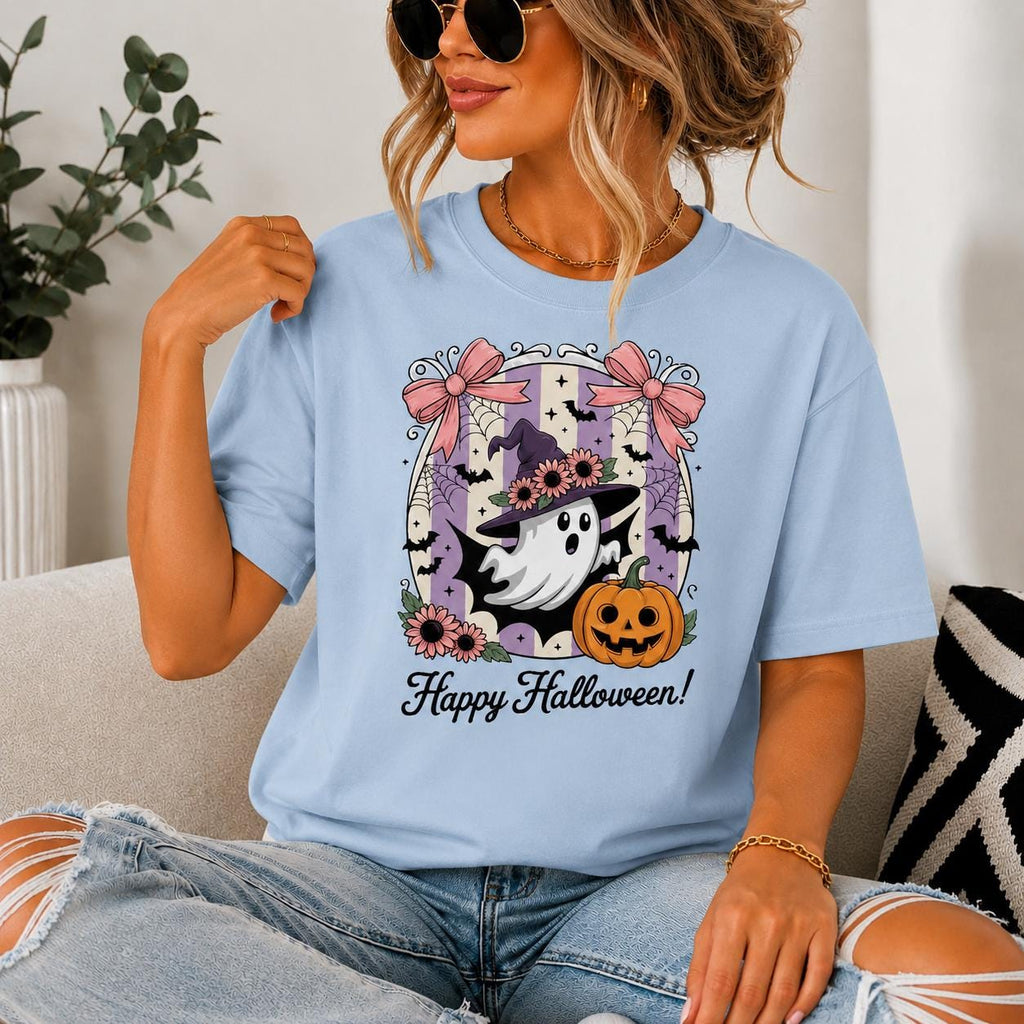 Happy Halloween Ghost Witch Hat T-Shirt, Spooky Season Crewneck