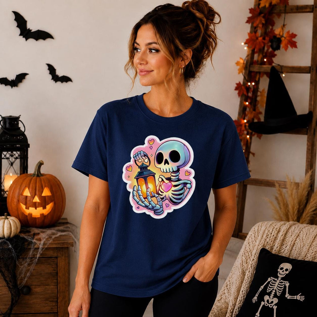 Pastel Skeleton Lantern Graphic Tee, Spooky Halloween Shirt
