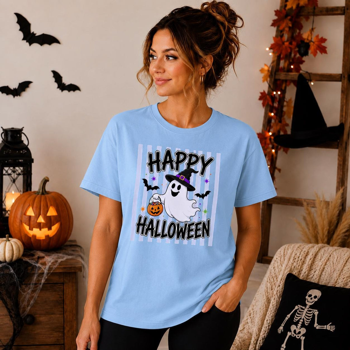 Happy Halloween Ghost Shirt, Pastel Spooky Season Graphic Tee