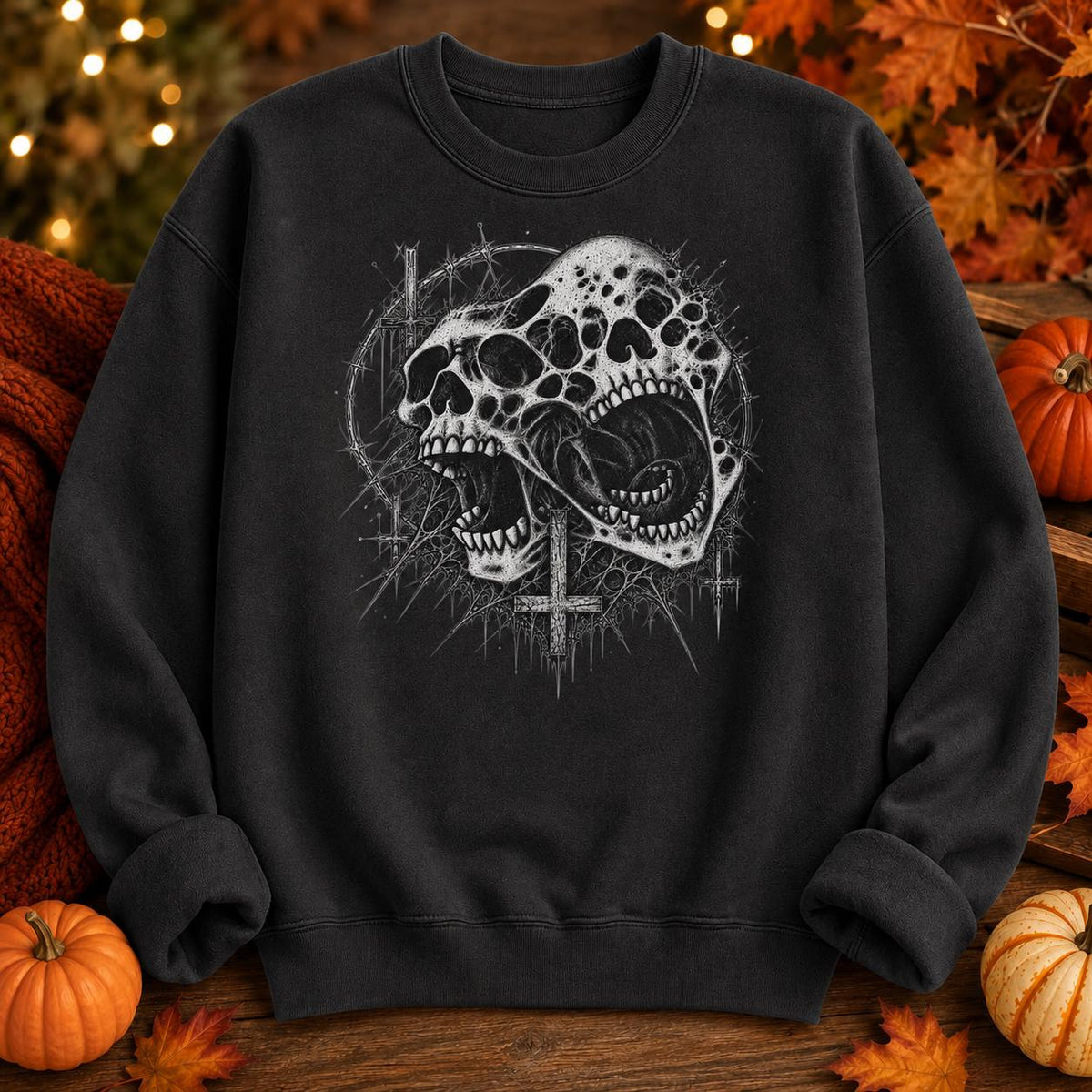 Gothic Melting Skull Sweatshirt, 90s Horror Grunge Pullover, Y2K Streetwear