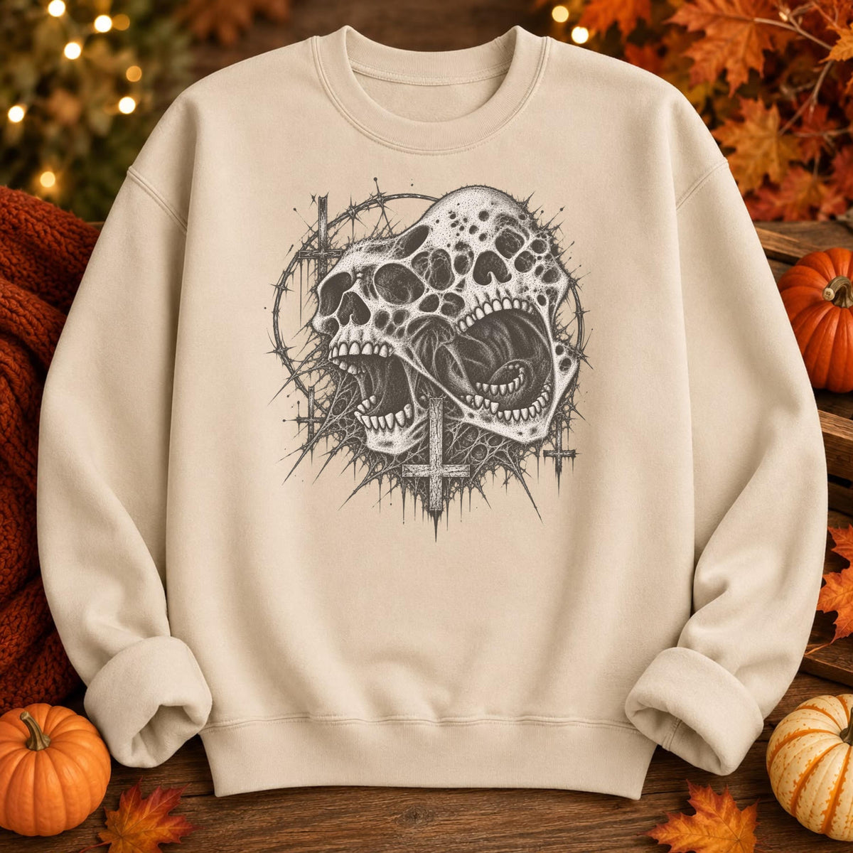 Gothic Melting Skull Sweatshirt, 90s Horror Grunge Pullover, Y2K Streetwear