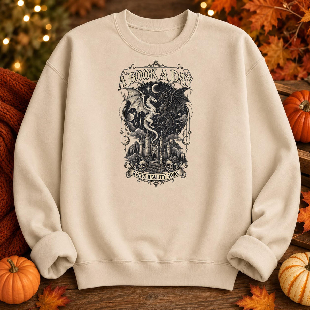Dragon Bookish Sweatshirt, Gothic Fantasy Pullover, Dark Academia Streetwear