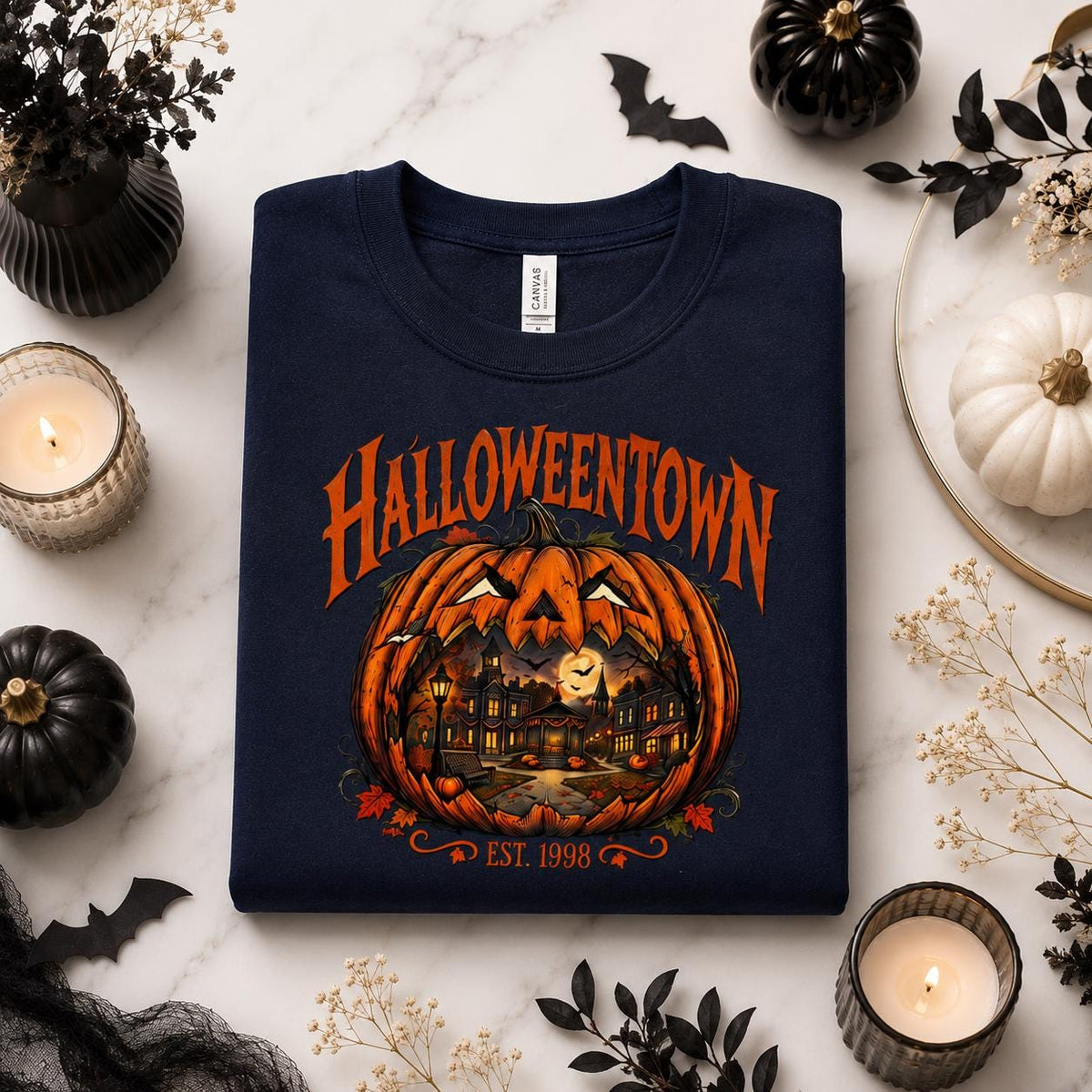 Vintage Halloween Town Sweatshirt, Pumpkin Haunted Village Crewneck