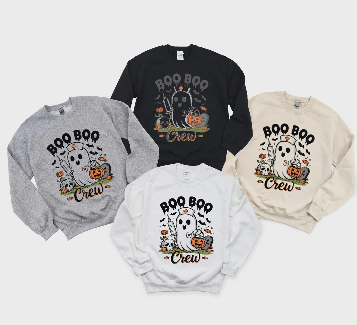 Boo Boo Crew Halloween Sweatshirt, Nurse Ghost Design, Spooky Season Apparel