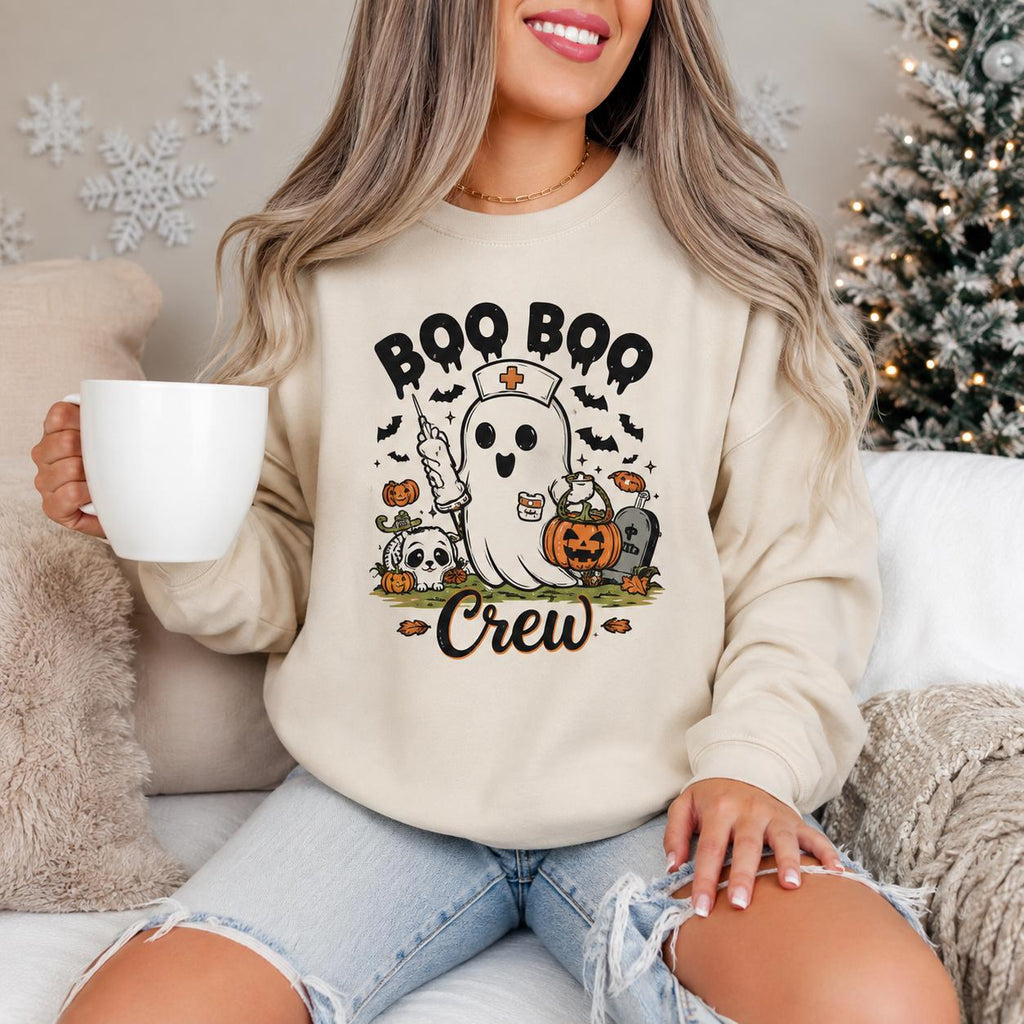 Boo Boo Crew Halloween Sweatshirt, Nurse Ghost Design, Spooky Season Apparel