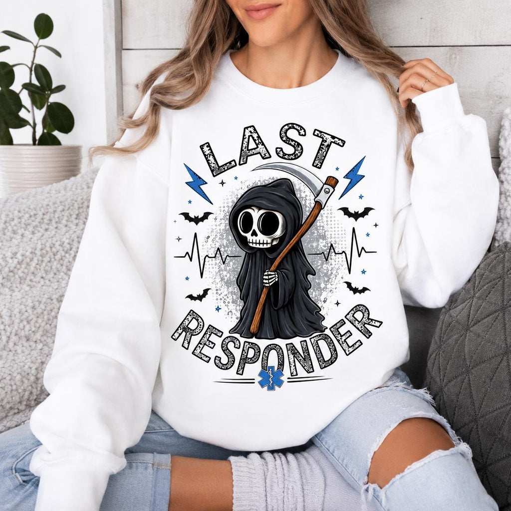 Last Responder Grim Reaper Sweatshirt, EMS Paramedic Halloween Crewneck