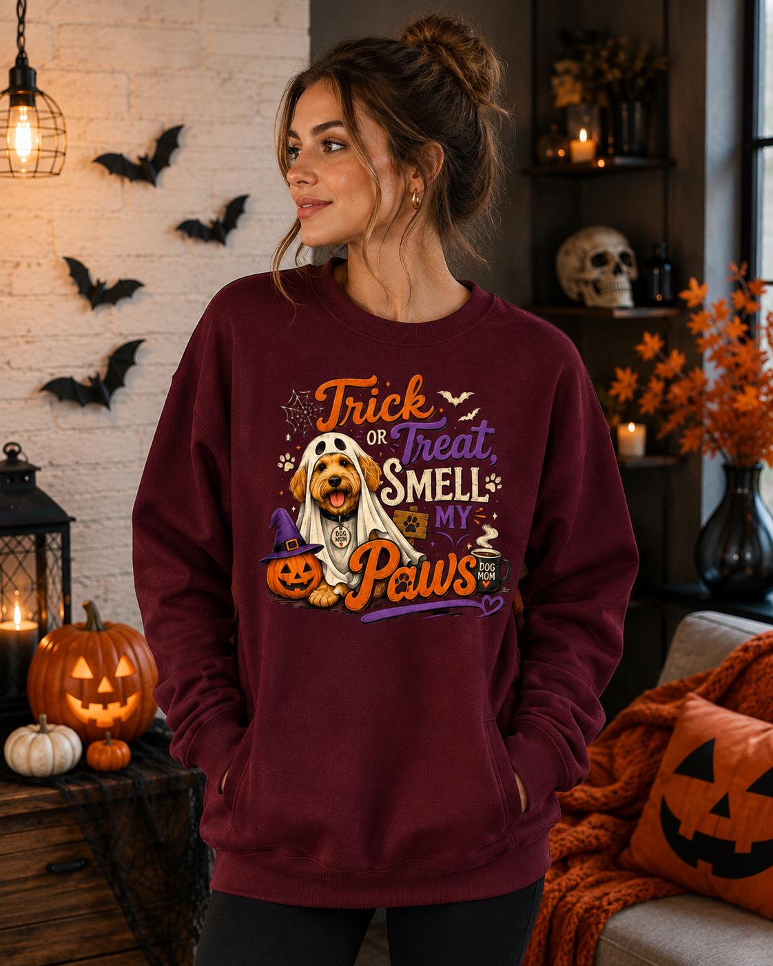Dog Mom Halloween Hoodie, Trick or Treat Smell My Paws, Spooky Dog Lover Gift