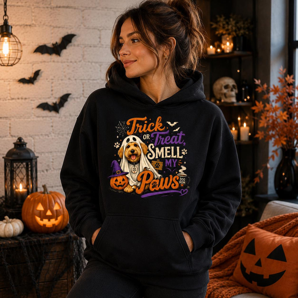 Dog Mom Halloween Hoodie, Trick or Treat Smell My Paws, Spooky Dog Lover Gift