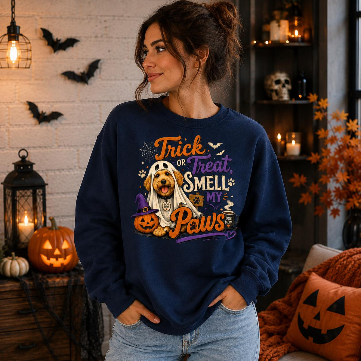 Dog Mom Halloween Hoodie, Trick or Treat Smell My Paws, Spooky Dog Lover Gift