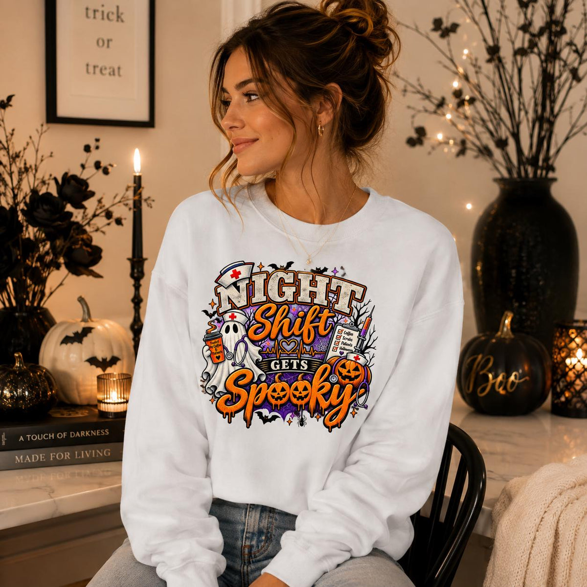 Halloween Nurse Sweatshirt, Night Shift Spooky RN Pullover