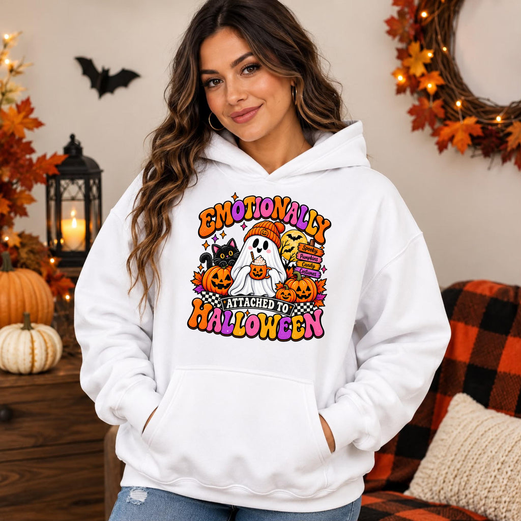 Emotionally Attached To Halloween Hoodie, Ghost Pumpkin Cat Top (Sweatshirt/Hoodie)