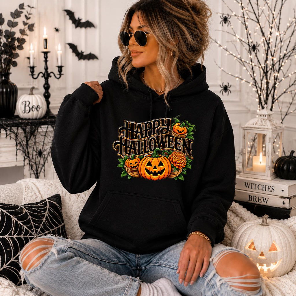 Happy Halloween Pumpkin Hoodie, Spooky Season Crewneck, Retro Fall Gift